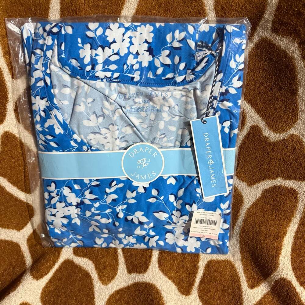 Draper James Blue Shadow Floral Ruffle Nightie Pajama Dress L/XL